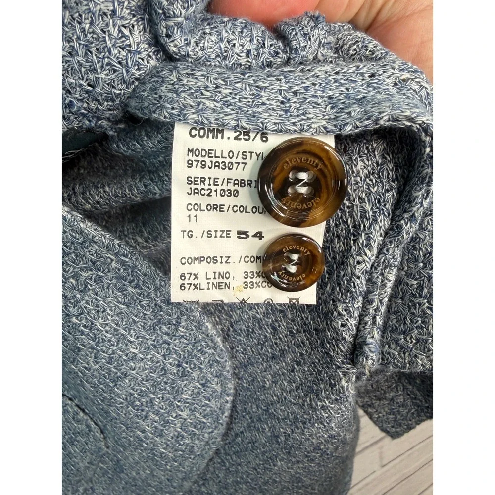 Eleventy Milano Mens Blue Linen Cotton Knit Blazer Jacket 54 IT
